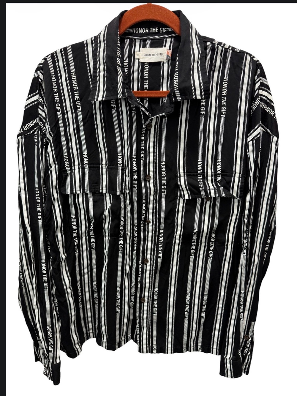 Honor the Gift Black White Striped Men's Button Down Shirt Sz(M)